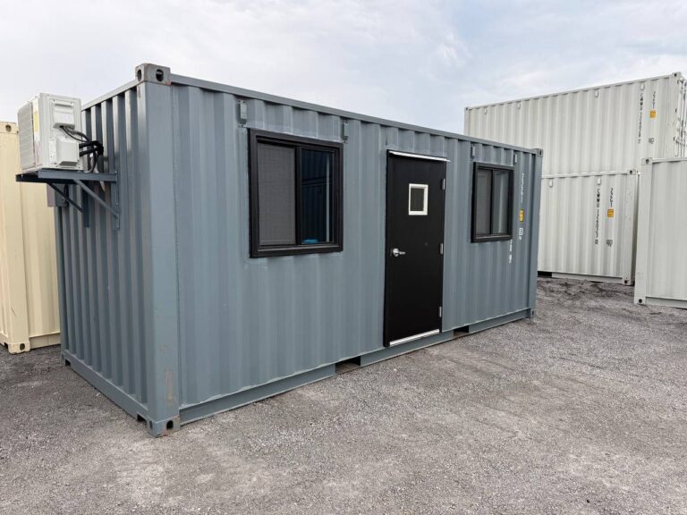 20 ft office container exterior with mini split and steel door